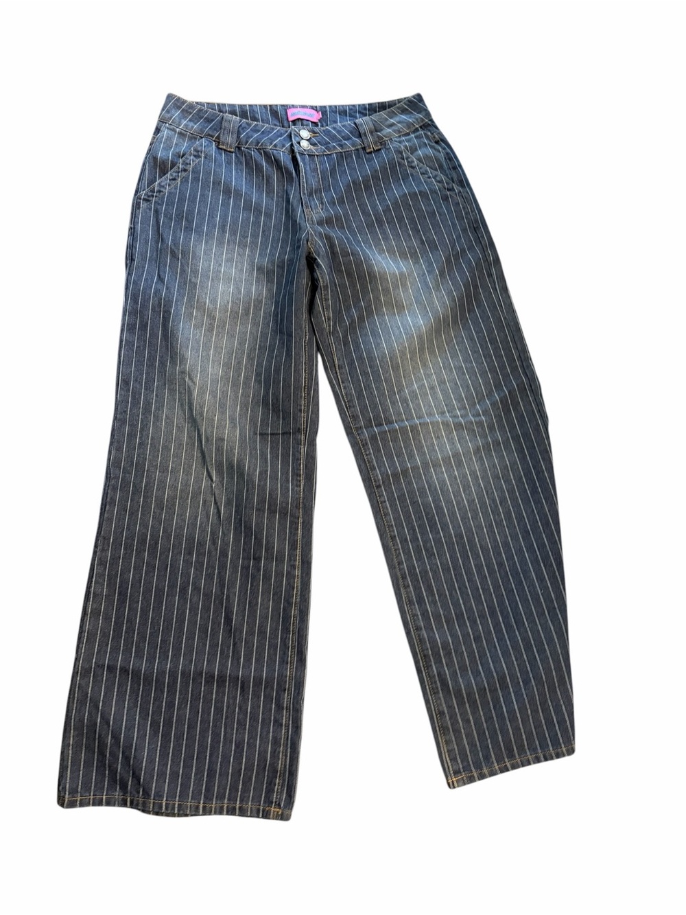 Edikted Pinstripe Wide-Leg Jeans - Blue with White Stripes